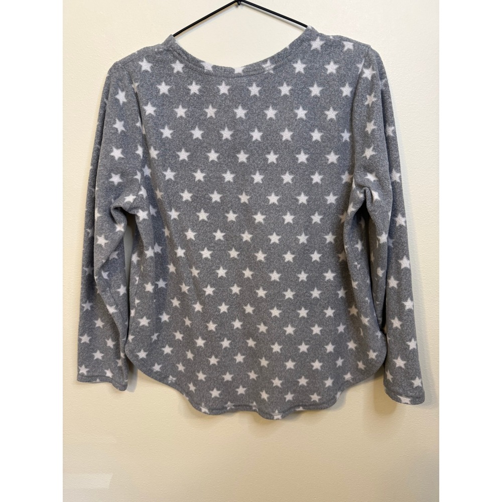 Winter Warmth Pajama Top Womens S Gray Excellent Star Print Fleece High Low - Picture 5 of 5